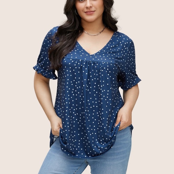 BloomChic Plus Size 2XL Polka Dot Print Gathered Frill Trim T-shirt us18-20 - Picture 1 of 7